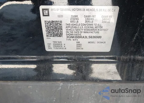 2020 Chevrolet Blazer Fwd 1Lt z USA, uszkodzony, nr VIN 3GNKBBRA3LS636989